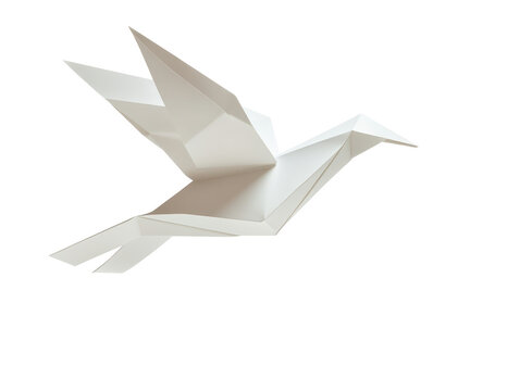 Isolated Light Gray Origami Bird Flying