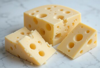 Delicious Swiss cheese slices a delectable dairy treat with creamy texture and holes perfect for