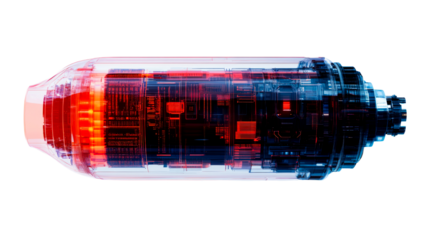 Complex device with glowing elements, technical construction , cut out transparent