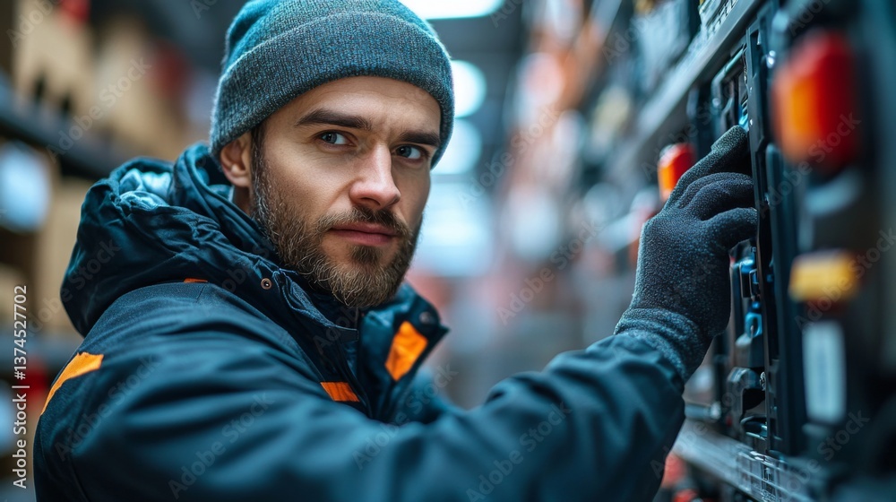 Aufkleber a worker monitors equipment in a logistics facility, ensuring efficient operation and proper invento
