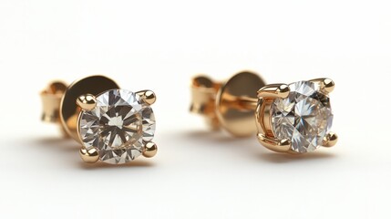 A pair of gold earrings featuring brilliant diamonds, captured in a smooth and polished finish against a white background