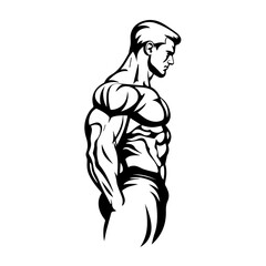 Fototapeta premium Strongman muscle gym fitness club logo design, bodybuilder, vector illustration for mascot icon