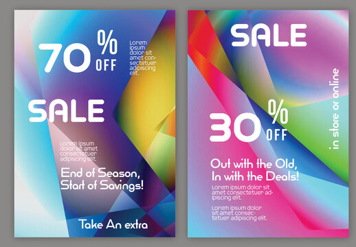 Flyer A4 Sale with Bright Holographic Gradient Glow Background