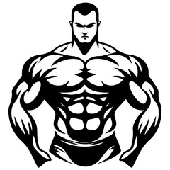 Fototapeta premium Strongman muscle gym fitness club logo design, bodybuilder, vector illustration for mascot icon