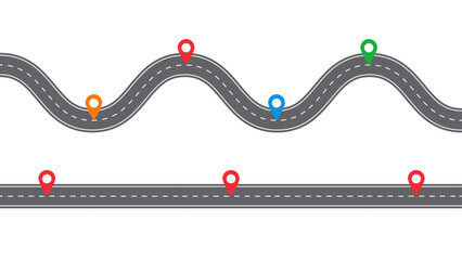 Straight and curved road. Asphalt road template. Highway or road background. Vector illustration. © angelmaxmixam