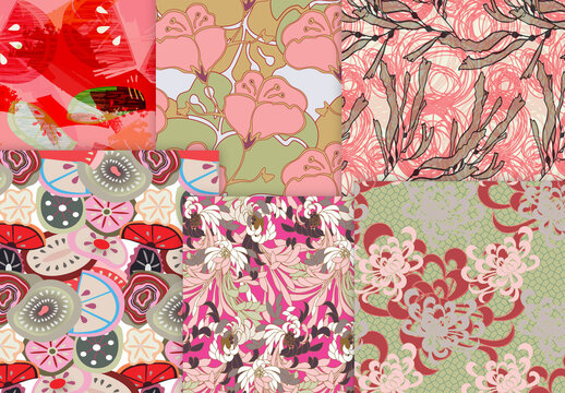 Seamless Pattern Floral Motifs Big Aster Flower