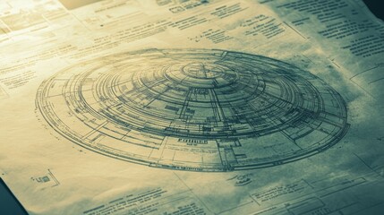 Redacted classified document with blueprints about ufo