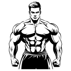 Fototapeta premium Strongman muscle gym fitness club logo design, bodybuilder, vector illustration for mascot icon