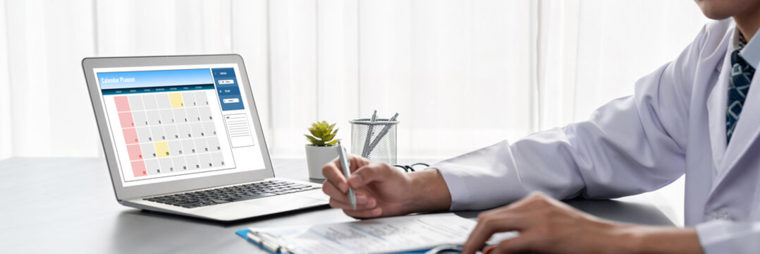 Calendar on computer software application for brisk schedule planning for personal organizer and online business