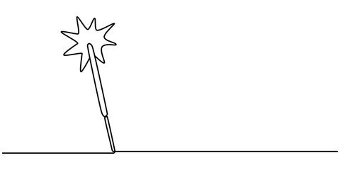 One continuous single drawn line art doodle line, sparkler, firework, hand, celebration, fire. isolated image hand-drawn contour on a white background., Sparklers burning in continuous line art drawin