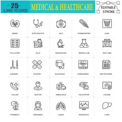Medical and Healthcare Vector Icons – Doctor Tools, Surgery Equipment and Medical Diagnostics