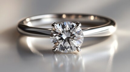 A solitaire diamond ring with a sleek platinum band, exuding timeless beauty on white
