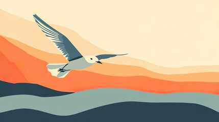 Naklejka premium Flat Design Bird in Flight: Simple Bird Illustration, Graphic Bird Icon, Minimalist Bird Art, Avian Symbol, Flying Bird Vector, Nature Inspired Design. 