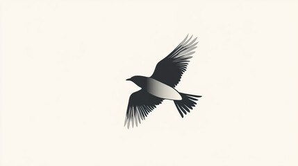 Flat Design Bird in Flight: Simple Illustration of Avian Freedom, Minimalist Bird Art, Graphic Bird Icon, Clean Bird Design, and Nature Symbolism.
