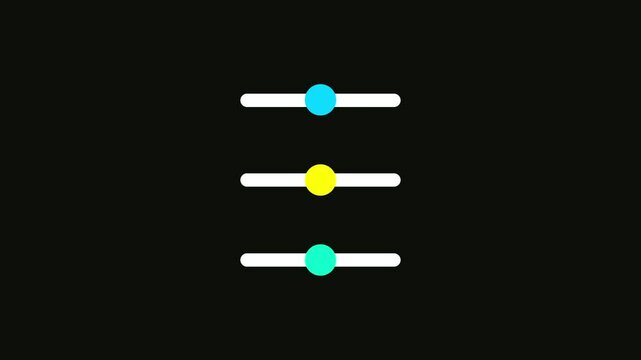 Loop animation of Hamburger Menu or Menu Icon on black background. Icon with horizontal lines and moving circles.