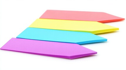 Colorful Sticky Notes in Bright Shades of Yellow, Pink, Green, and Blue Arranged in a Diagonal Pattern on a White Background for Office and School Use