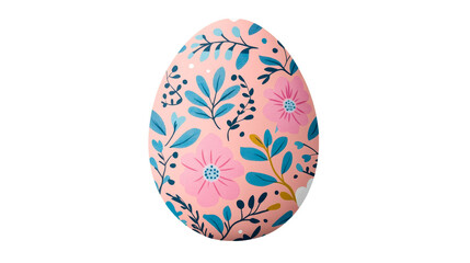 Floral decorated pink Easter egg design, ornate blossoms, cut out transparent