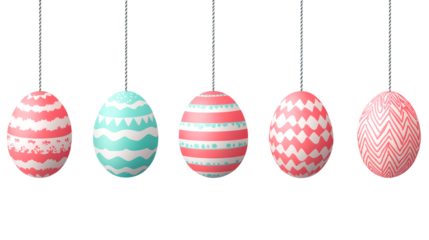 Easter eggs with patterns, hanging on string, cut out transparent