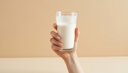Hand holding a glass of fresh milk