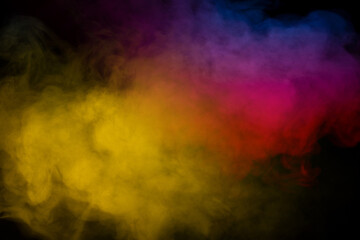 Purple and blue steam on a black background.