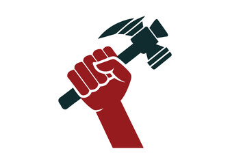 Obraz premium fist holding hammer vector silhouette on white background