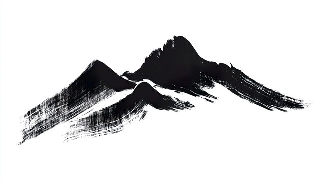Chinese Brush Stroke Mountain: Ink Wash Painting, Minimalist Mountain Art, Sumi-e Style Landscape, Asian Inspired Design, Calligraphy Mountain Shape.
