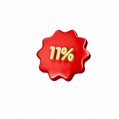 Percent tag 11%. Sale banner decoration. 3d render.
