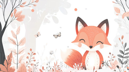 Adorable Fox Vector Illustration, Natural Flat Color Design, Cute Animal Graphic, Playful Cartoon Fox Artwork, Simple Wildlife Character Design, Charming Children's Illustration.
