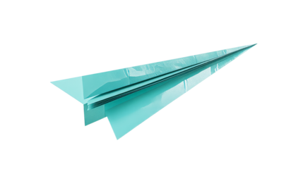Paper aircraft in turquoise color, origami figure, cut out transparent