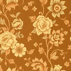 Golden Floral Elegance: A luxurious display of intricately detailed golden flowers, blossoms, and leaves adorn a rich, warm background. a true masterpiece of design