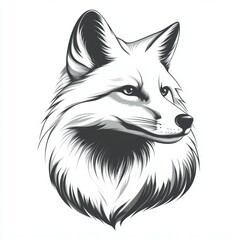 Fototapeta premium Artistic representation of a fox head showcasing intricate details and expressive features in black and white