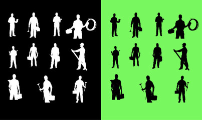 contractor worker people silhouette set illustration vector, design, set, silhouettes, worker people silhouette set illustration vector, design, contractor silhouette,