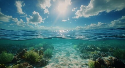 Ocean View With Clear Water and Bright Clouds Above at Midday