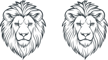 Obraz premium Lion heads illustration with detailed manes in