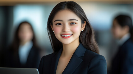 Young Professional Woman in Business Attire Smiling with Confidence