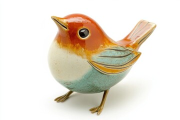 Ceramic bird with defined wings and bold red head