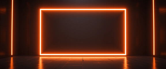 Neon Orange Rectangle Outline Against Dark Background for Modern Design Concept.
