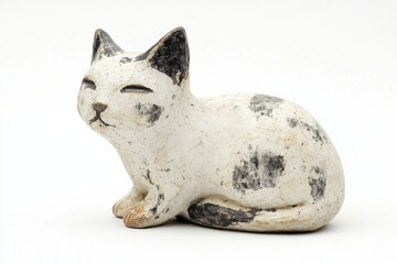 Rustic white ceramic cat with black patches