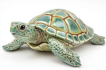 Fototapeta premium Glossy green ceramic sea turtle with detailed shell