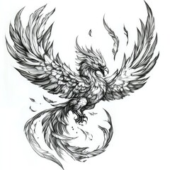 Fototapeta premium bird, phoenix, tattoo style, eagle, vector, tattoo, illustration, wings, wing, animal, feather, angel, design, silhouette, art, black, flying, symbol, drawing, nature, head, wild, fly, wildlife, triba