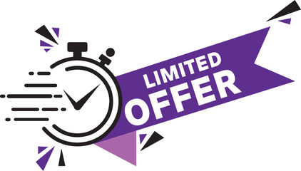 Last Minute Limited Offer with Clock for Sale Promo, Button, Logo or Banner Illustrator Vector

