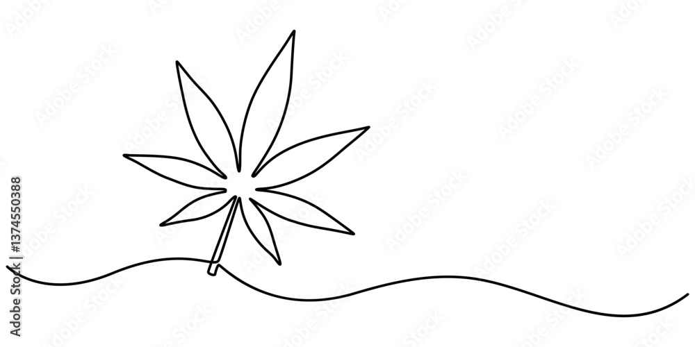 Poster cannabis leaf continuous line art. marijuana in minimalist style. one line art, continuous one line 