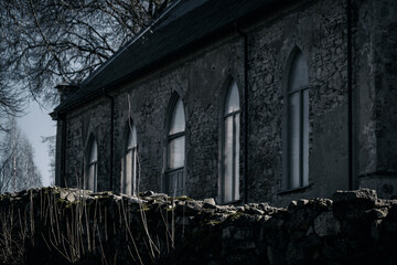 church wall, side wall of the old catholic church