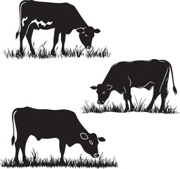 Cow Grazing on Grass symbolize silhouette vector