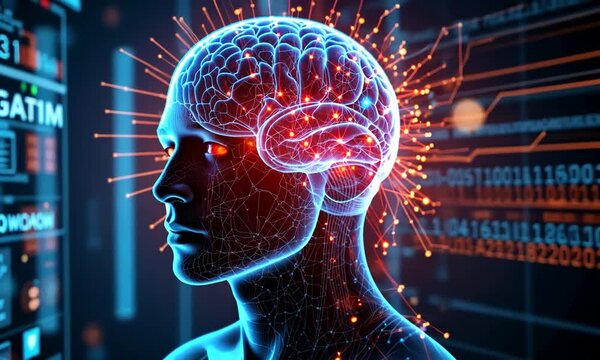Cyber ​​Brain, Big Data Concept And Artificial Intelligence Machine Learning And Cyber ​​Mind Domination Neural Networks Generated By Ai. 4k video