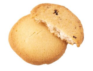 chocolate chip cookie with bite isolated on white background.