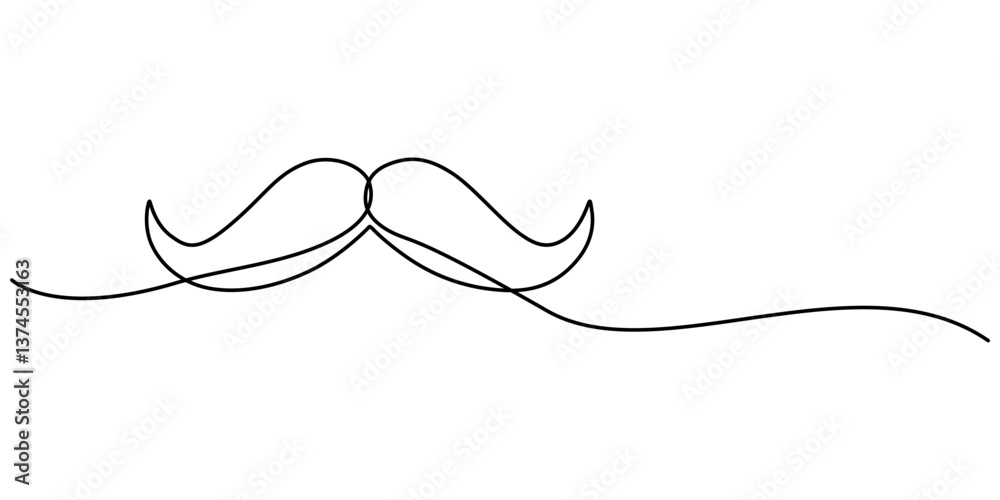 Poster continuous line drawing forming a mustache shape, one line drawing mustache, continuous line dad whi