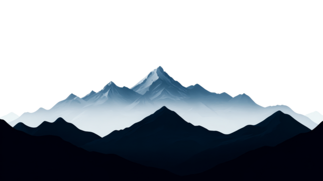 Mountain range illustration, snow-capped peaks, abstract design, cut out transparent