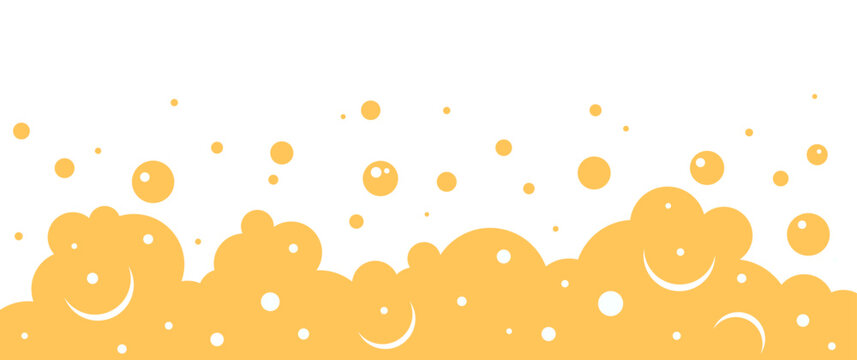 Beer foam background, alcohol bubble texture, suds golden drink pattern. Cartoon yellow bg, liquid wave frame, abstract bar border. Vector illustration