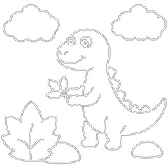 Fototapeta premium A Little Dinosaur Black Line Drawing vector Coloring Page for Kids 